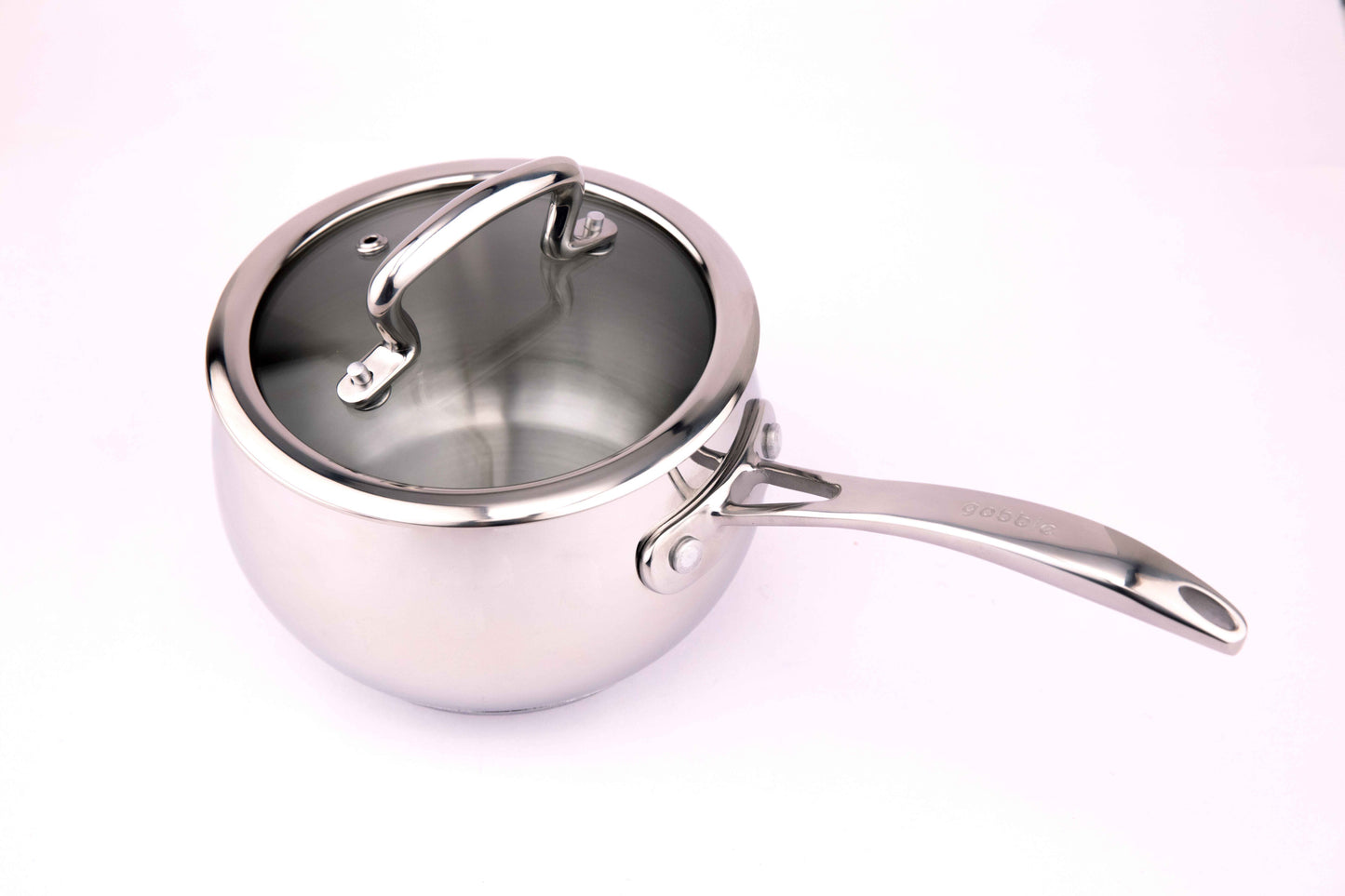 Gobble Impact Bonded Stainless Steel Belly Sauce Pan with Glass Lid Sauce Pan diameter with Lid 1 L capacity