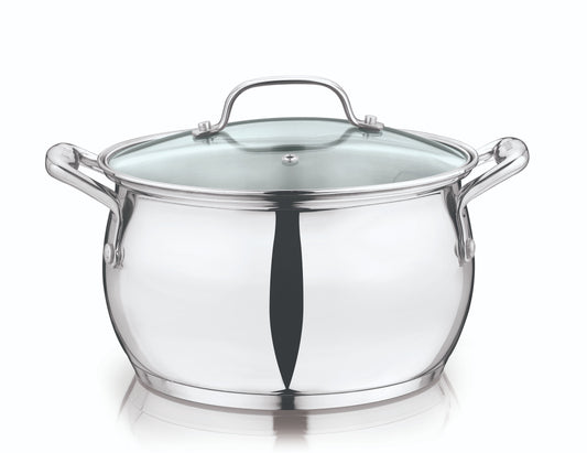 Gobble 3L Impact Bonded Stainless Steel Belly Casserole with Glass Lid Cook and Serve Casserole
