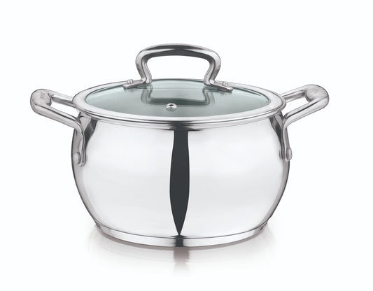 Gobble 4L Impact Bonded Stainless Steel Belly Casserole with Glass Lid Cook and Serve Casserole